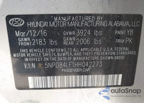 2017 Hyundai Elantra Se z USA, uszkodzony, nr VIN 5NPD84LF1HH042273